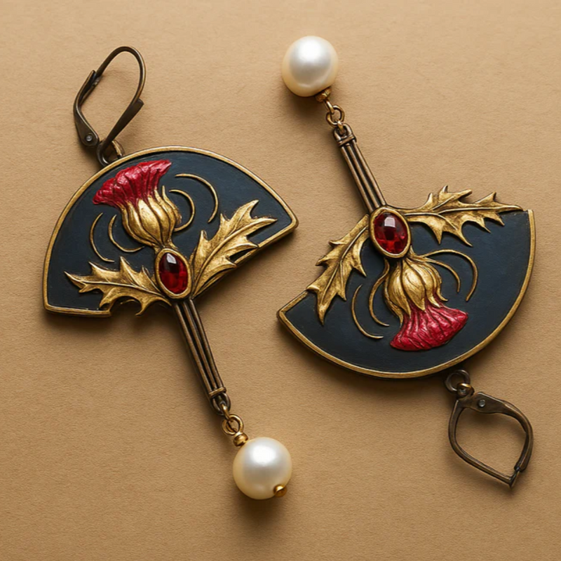 ORECCHINI BOHO CON PERLE E CRISTALLO ROSSO