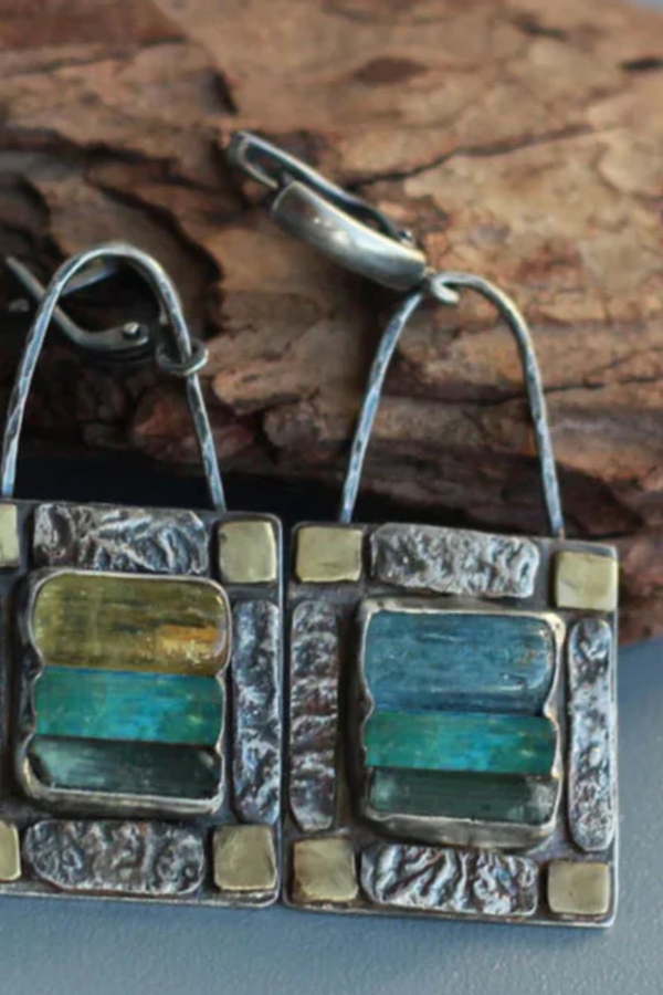 Orecchini con pietra di cristallo verde blu