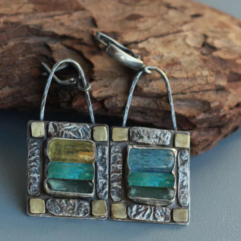 Orecchini con pietra di cristallo verde blu