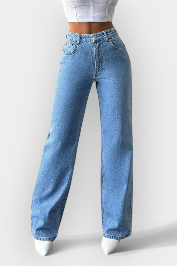 Jeans a vita alta con comoda vestibilità ampia 
