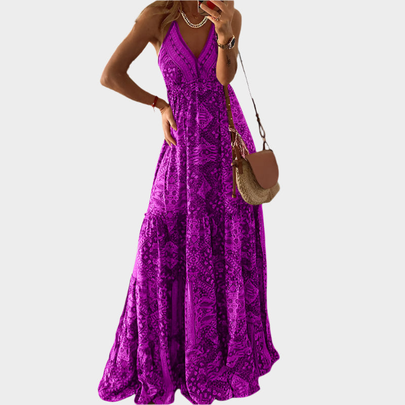 Abito boho con spalline sottili e scollo a V