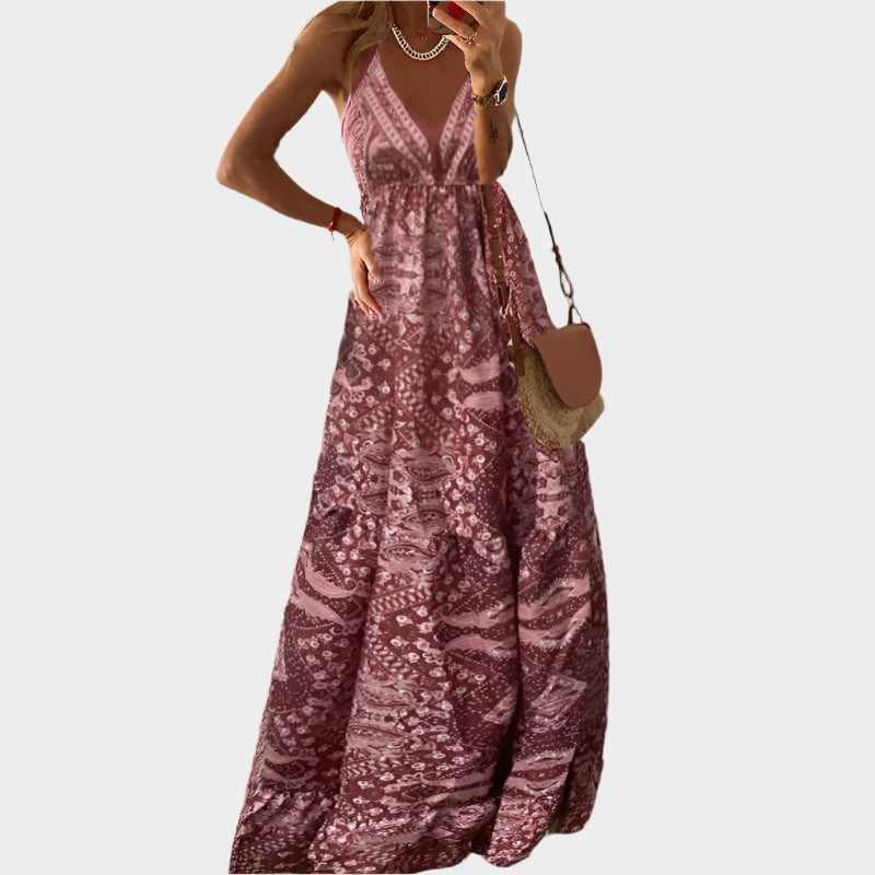 Abito boho con spalline sottili e scollo a V