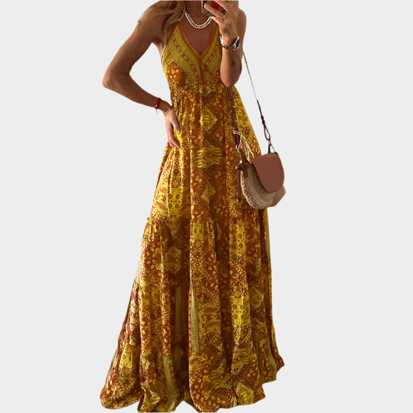 Abito boho con spalline sottili e scollo a V