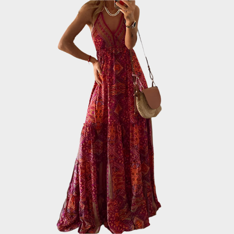 Abito boho con spalline sottili e scollo a V