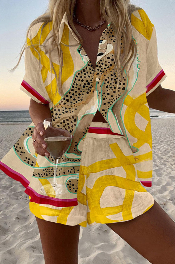 Casima™ | Completo corto in lino con stampa leopardata