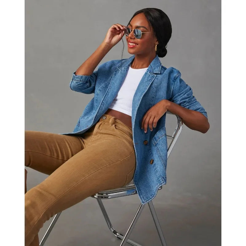 Ella™ - Elegante giacca blazer in denim 
