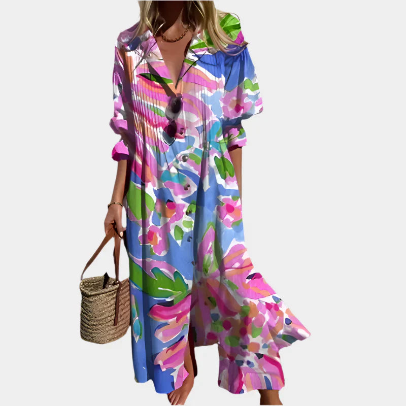 Abito boho arioso con maniche a sbuffo