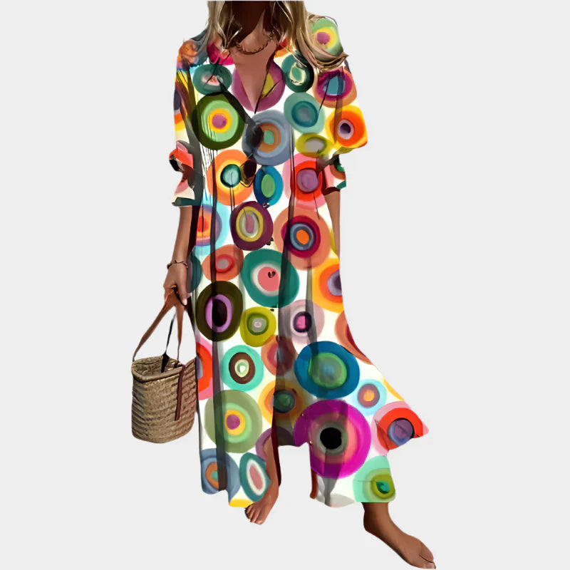 Abito boho arioso con maniche a sbuffo