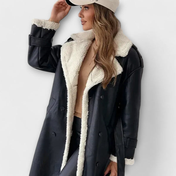 Maria – Giacca classica lunga con fodera in pile e collo Teddy 