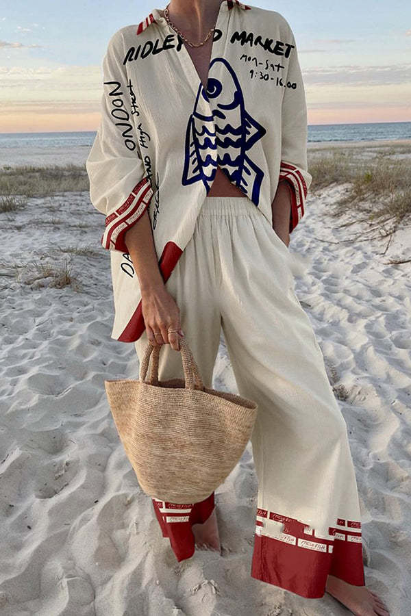 Rounelle™ | Set completo di biancheria con stampa di pesci blu