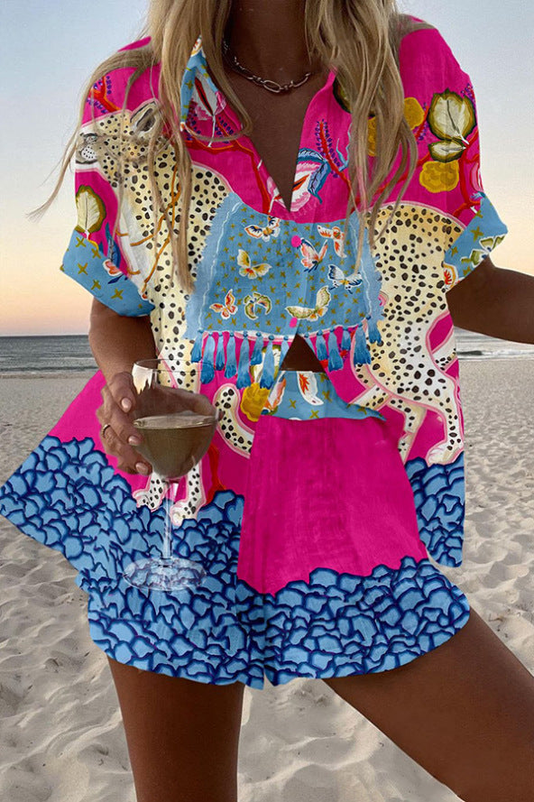 Belina™ | Completo corto in lino con stampa farfalla