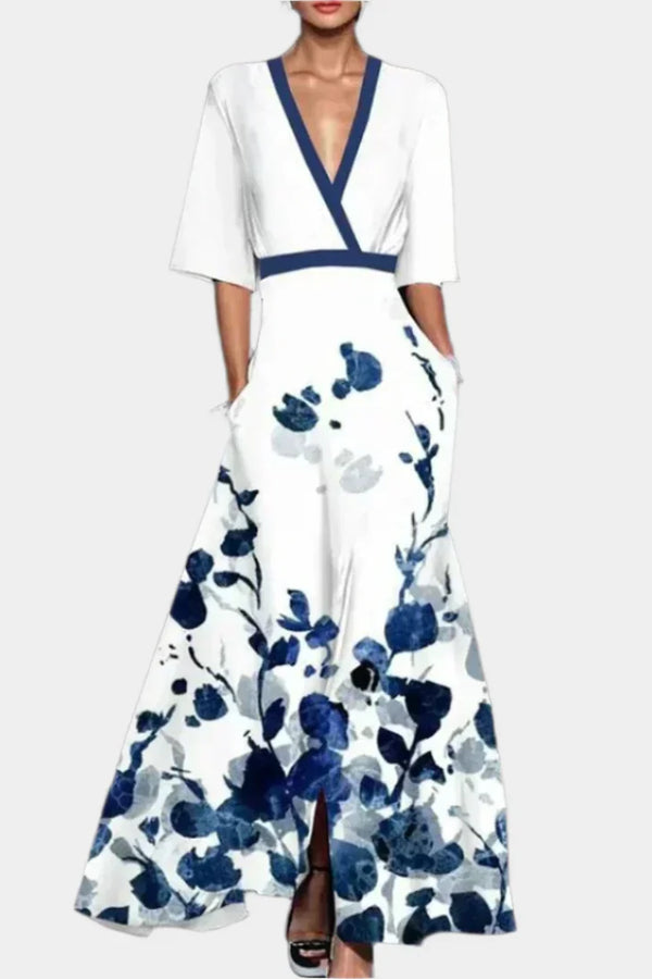 Abito floreale con scollo a V