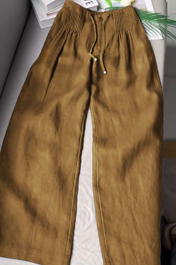 AMELINA – PANTALONI COMFORT FIT IN LINO PLISSETTATO