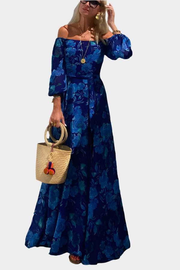 Abito lungo arioso senza spalle