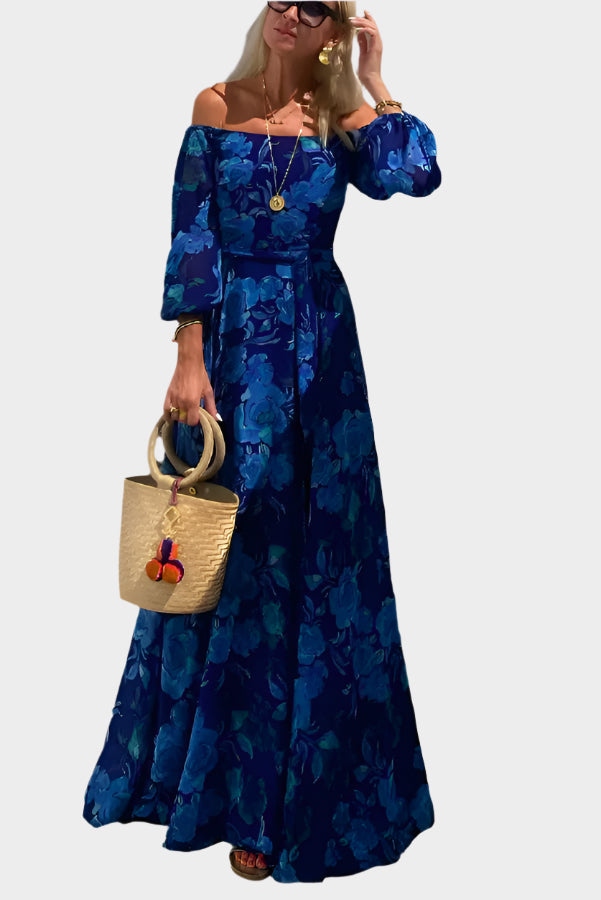 Abito lungo arioso senza spalle