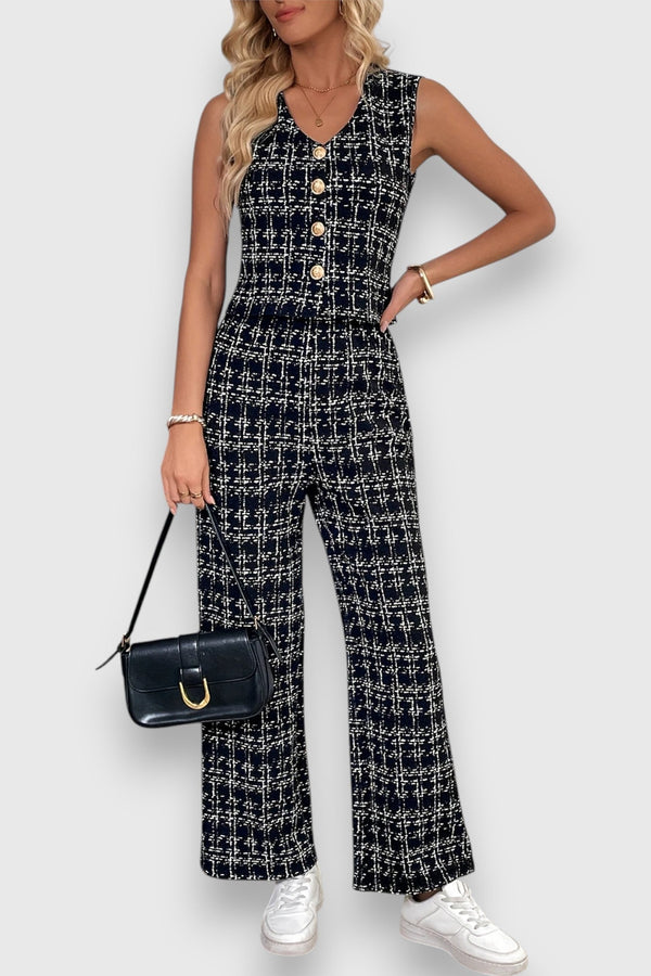 Completo due pezzi con scollo a V e pantaloni coordinati