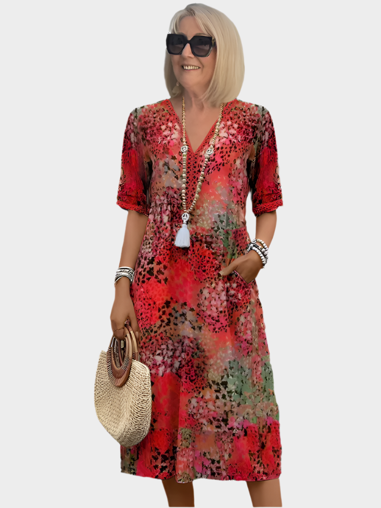 Abito midi vivace con tasche