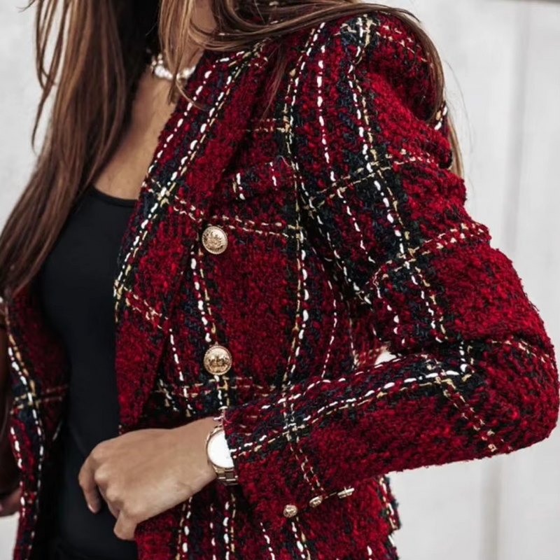 Avery™ - Blazer doppiopetto primaverile con stampa scozzese moderna