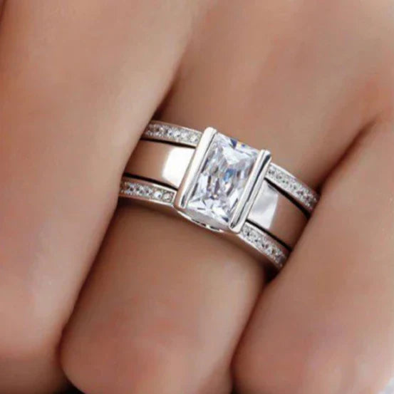 Anello antico in vetro intarsiato | Oro bianco