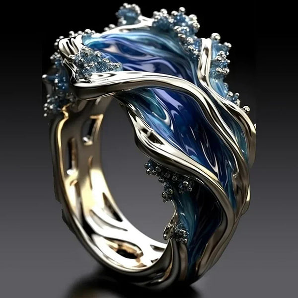 Anello Antico Ondulato Oceano Dorato | Oro Bianco