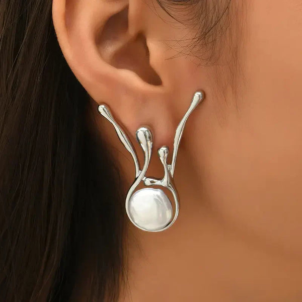 Orecchini Antichi Irregolari con Perle d'Argento | Oro Bianco