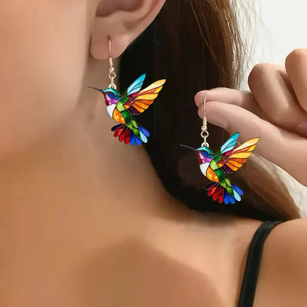 Orecchini Colibrì Colorati | Oro Bianco