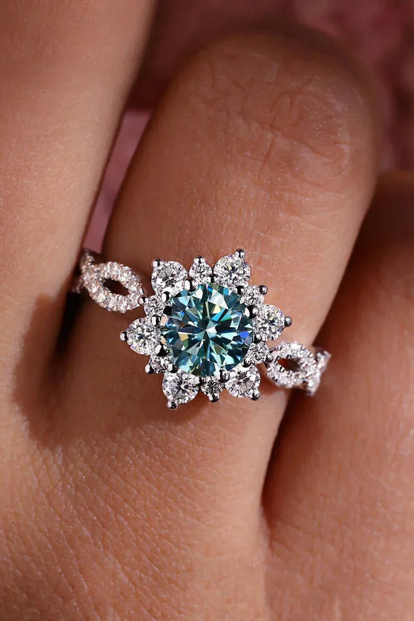 Anello Fiore Turchese Cristallo | Oro Bianco