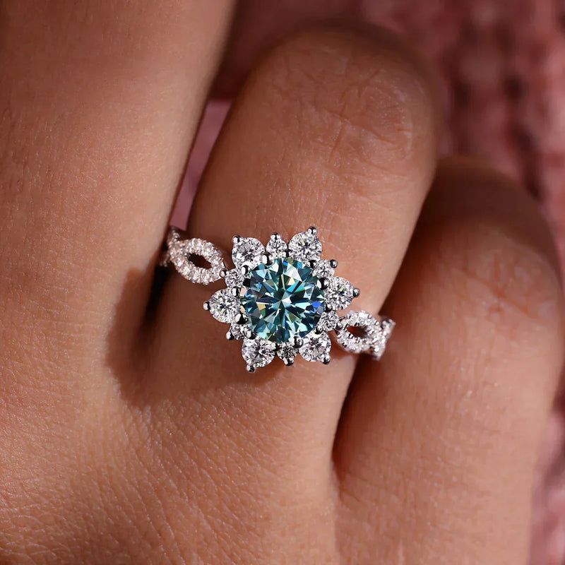 Anello Fiore Turchese Cristallo | Oro Bianco