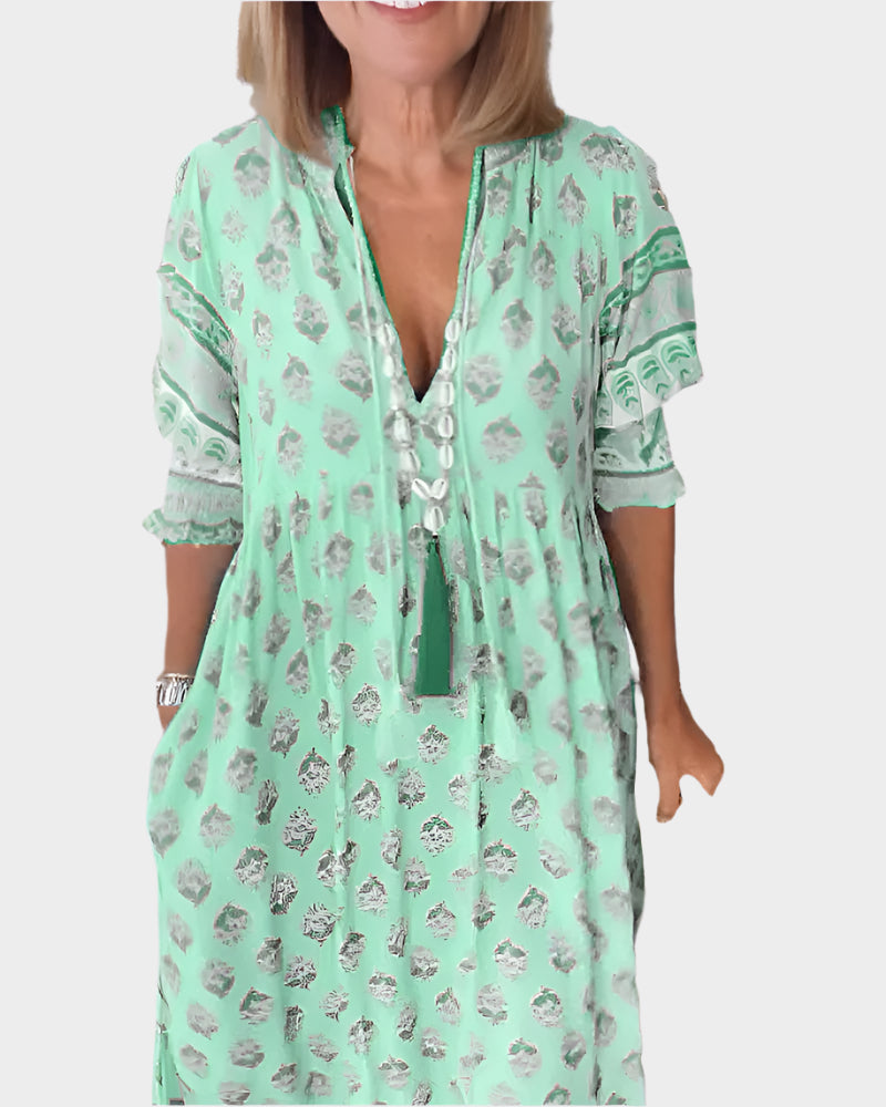 Abito Boho con vestibilità comoda e maniche a sbuffo