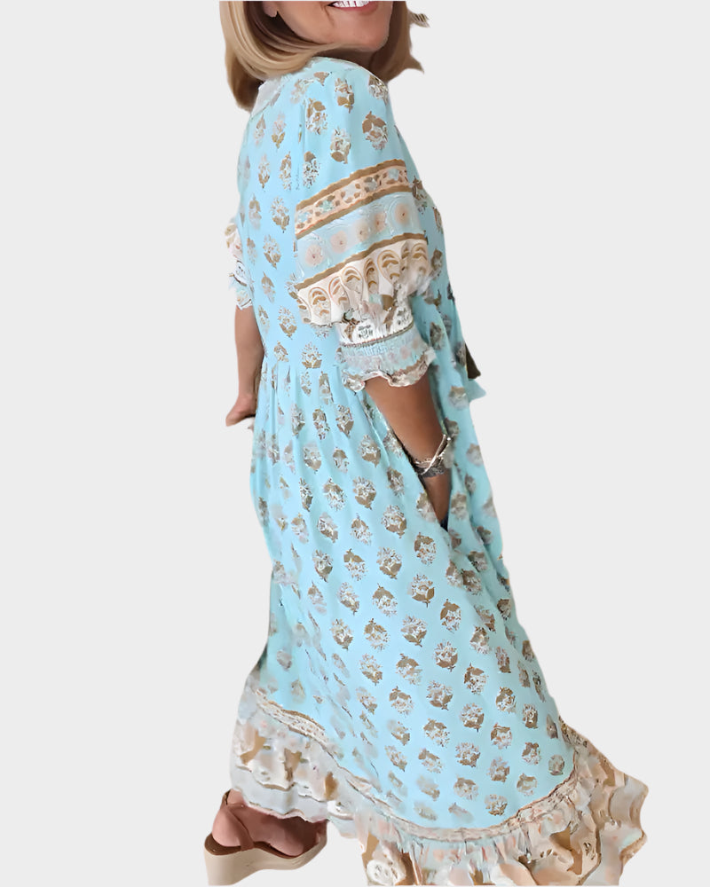 Abito Boho con vestibilità comoda e maniche a sbuffo