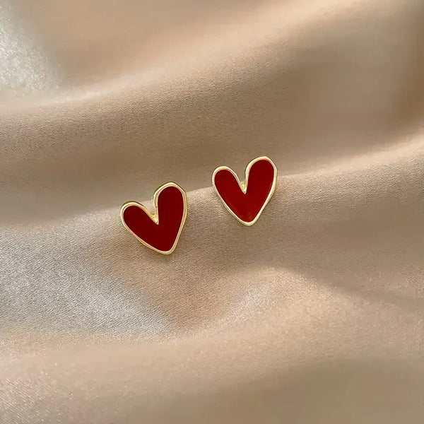 Orecchini Antichi a Cuore Rosso in Oro | Oro