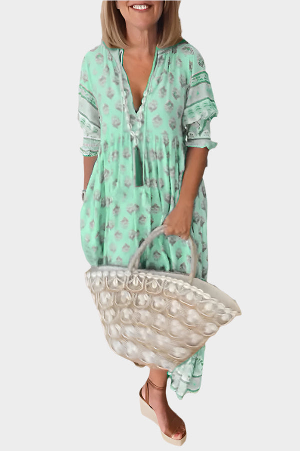 Abito Boho con vestibilità comoda e maniche a sbuffo