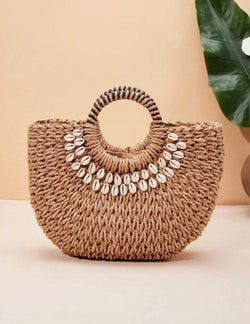 Isabella™ - Borsa di paglia con decorazioni a conchiglia e dettagli fatti a mano